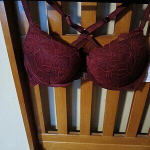 Auden Berry Red Lace Push Up Demi Coverage Racerback Front Clasp Bra Size 38C